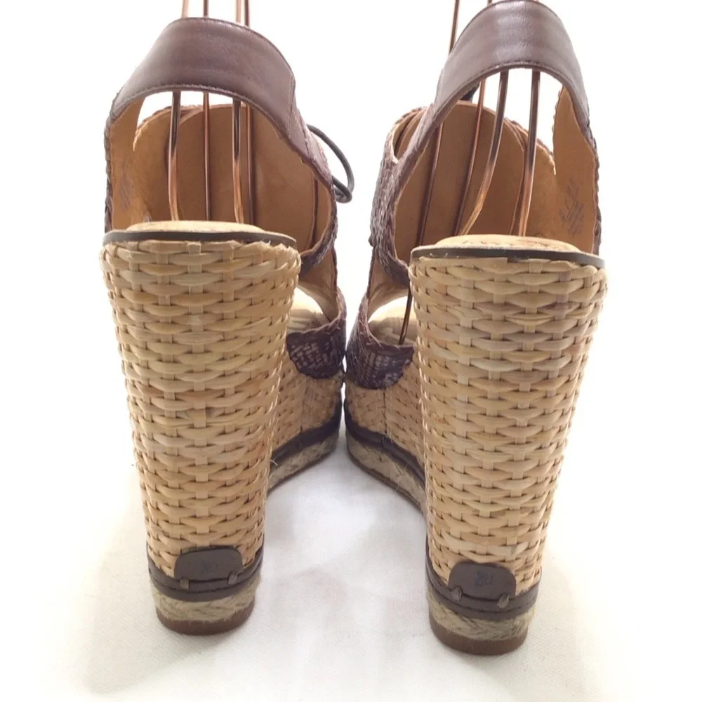 Sam Edelman Tinely Brown Snake Print Lace Up Platform Wedge Sandal Size 10M